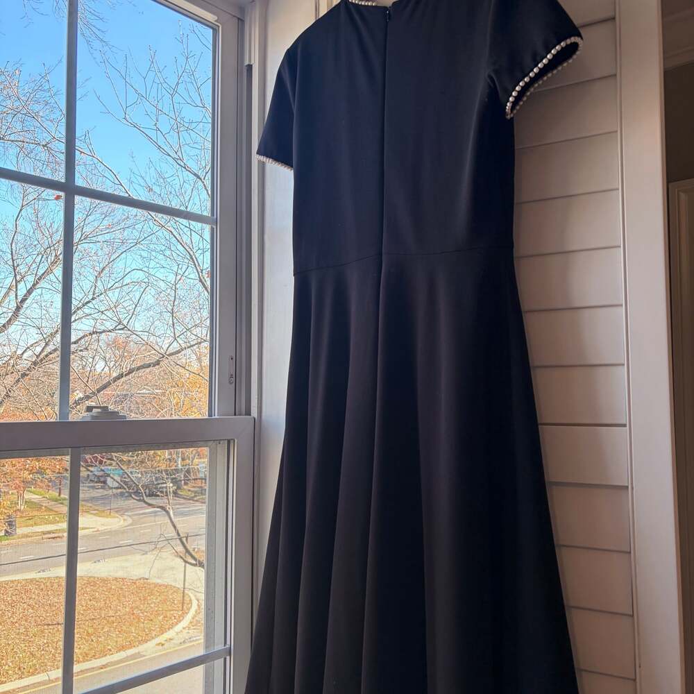 Gal Meets Glam Victoria Black Midi Dress with Pearl Trim - Picture 6 of 9